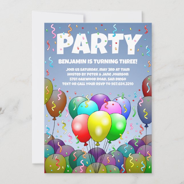 Birthday Balloon Party Invitation (Front)