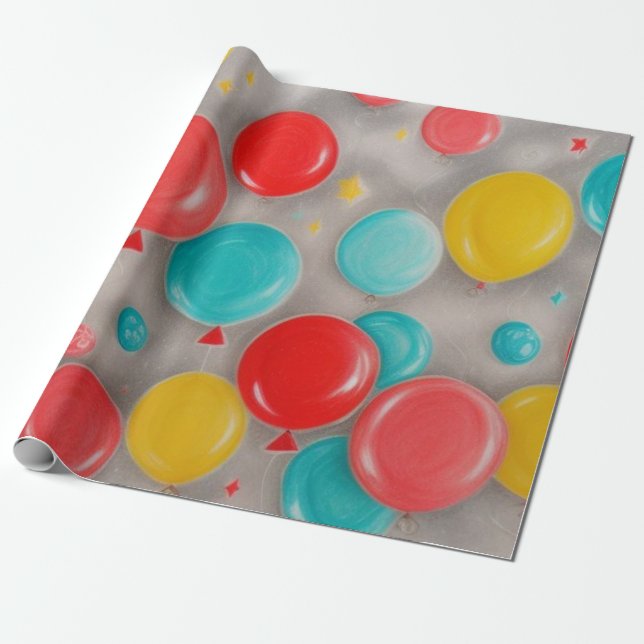 Birthday Balloon Wrap Wrapping Paper (Unrolled)