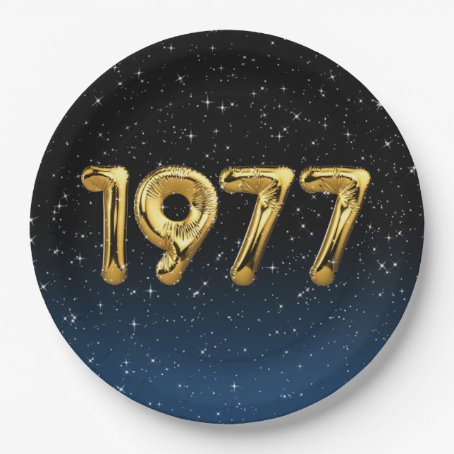 Birthday Balloons 1977 In Stars Paper Plate (Front)