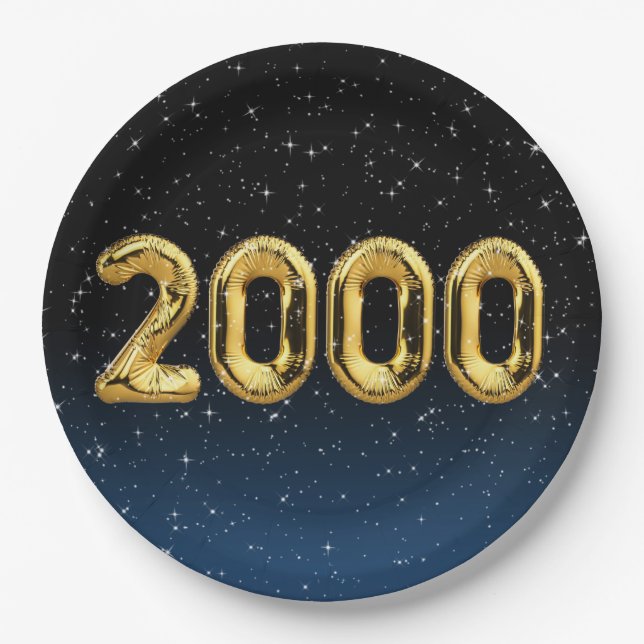 Birthday Balloons 2000 In Stars Paper Plate (Front)