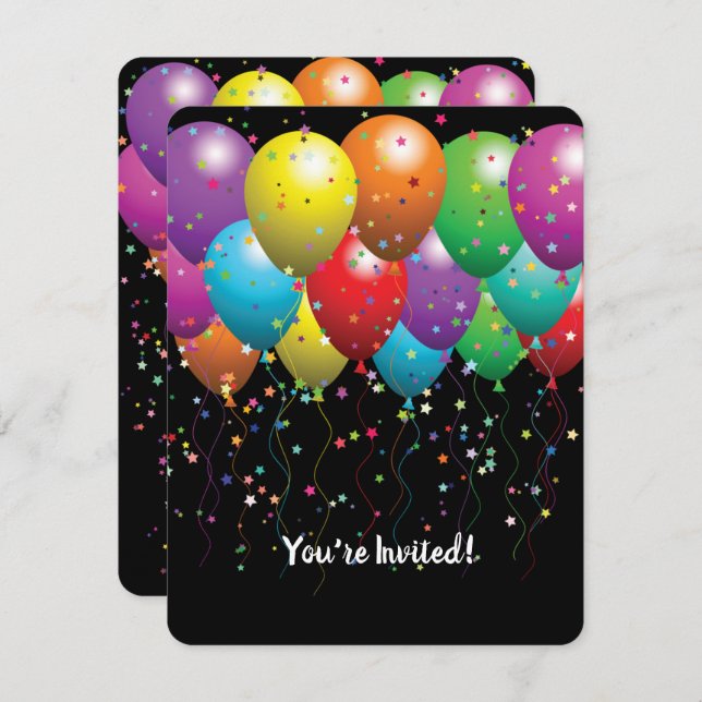Birthday balloons and confetti Party Invite (Front/Back)
