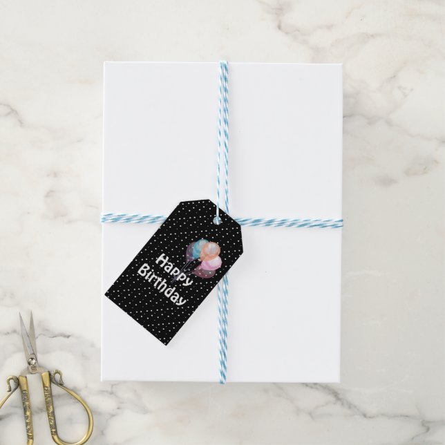 Birthday Balloons and Dots Gift Tags (With Twine)