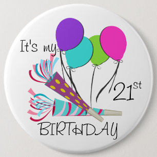 Birthday Balloons and Party Horns 6 Cm Round Badge