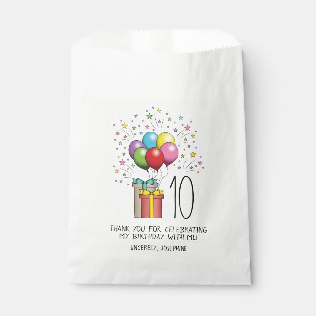 Birthday Balloons And Presents With Age And Text Favour Bags (Front)