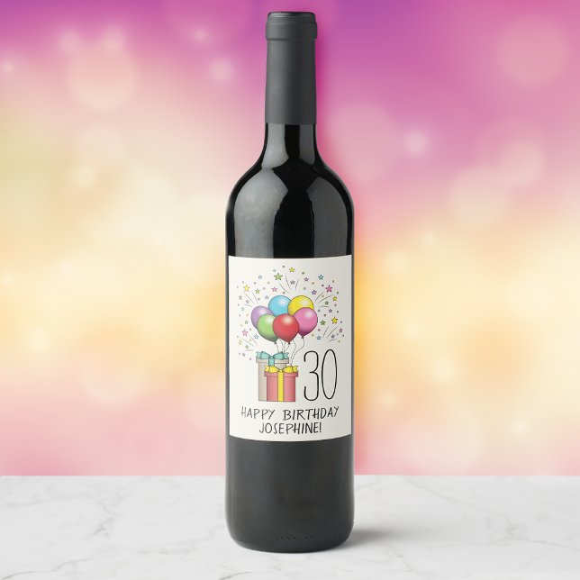 Birthday Balloons And Presents With Age And Text Wine Label (Creator Uploaded)