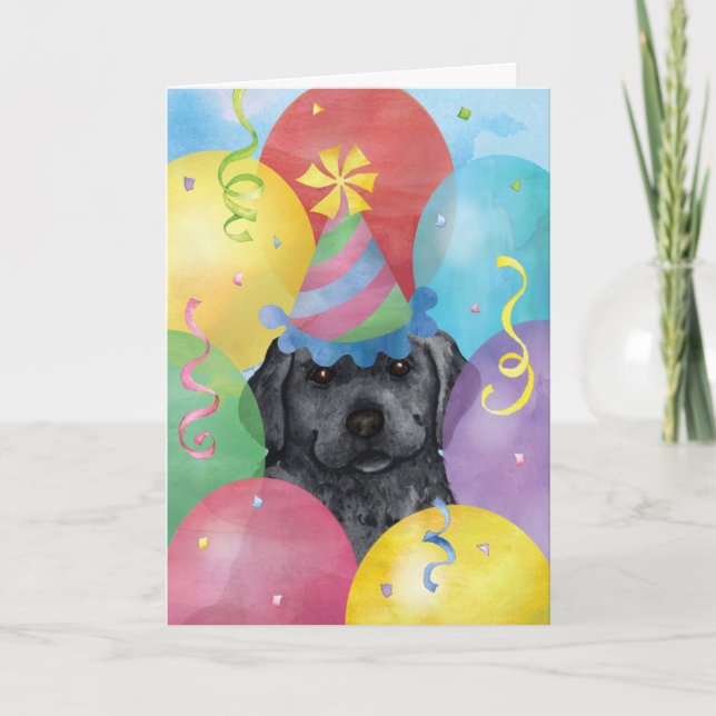 Birthday Balloons Black Lab Card (Front)