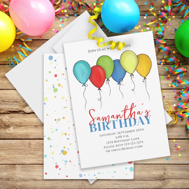 Birthday Balloons Confetti Modern Party Cute Fun Invitation (Creator Uploaded)