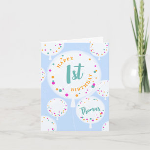 Birthday balloons customisable birthday card blue