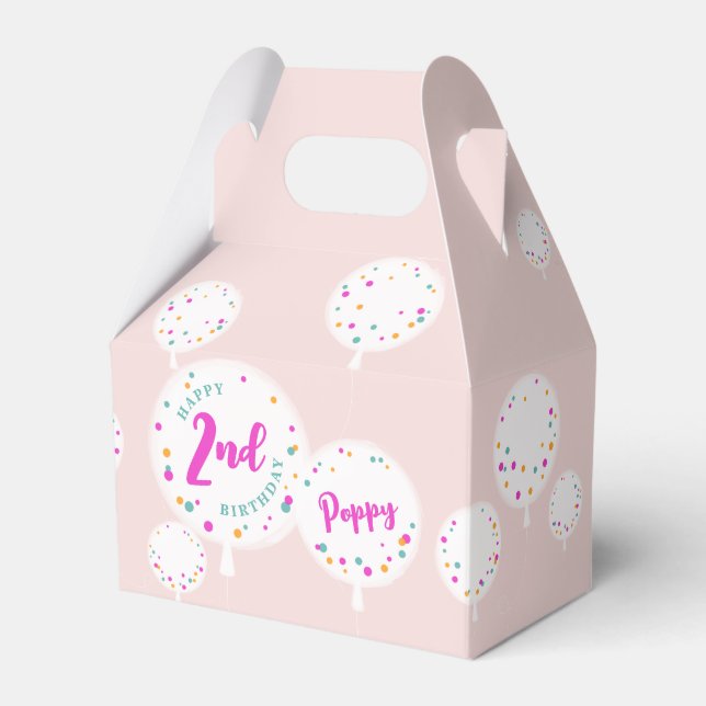 Birthday balloons customizable favor box pink (Front Side)