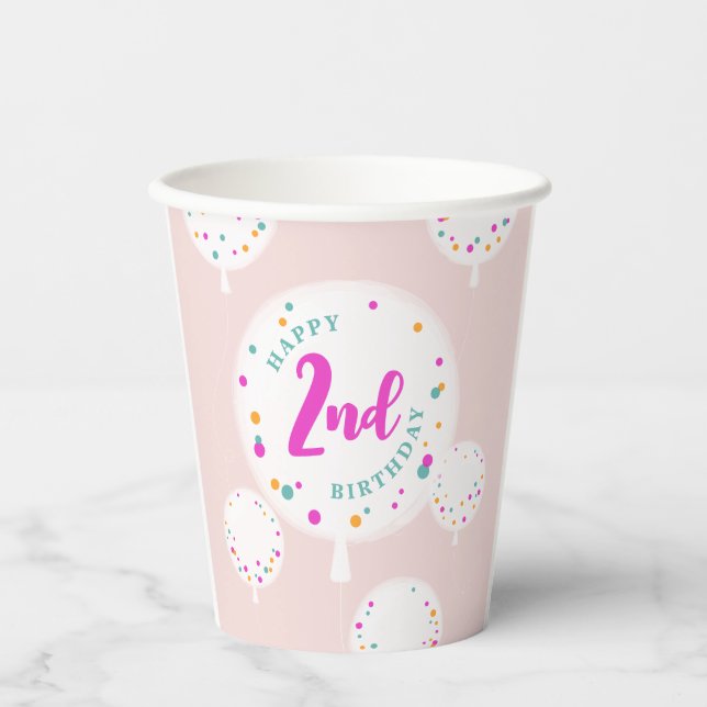 Birthday balloons customizable paper cups pink (Front)