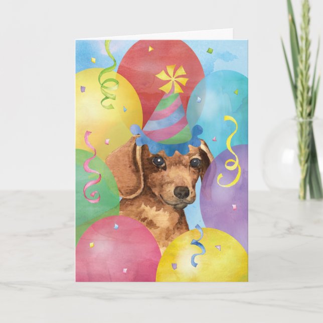 Birthday Balloons Dachshund Card (Front)