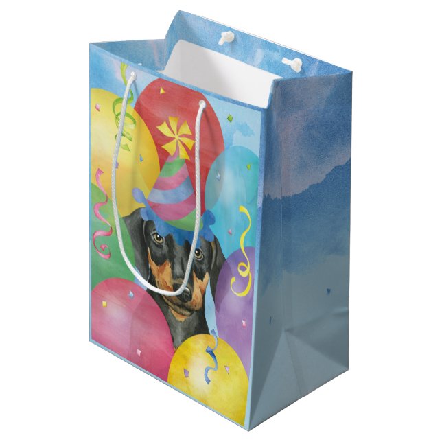 Birthday Balloons Doberman Medium Gift Bag (Front Angled)