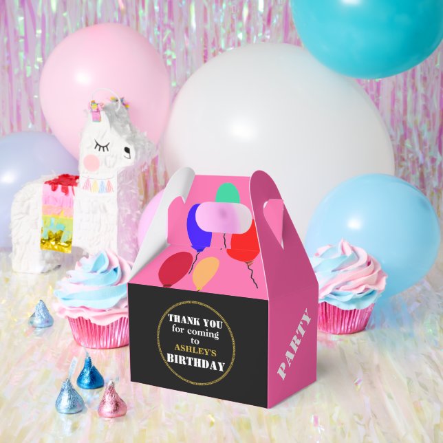 Birthday Balloons Geometric Pink Gold  Favour Box (Party)