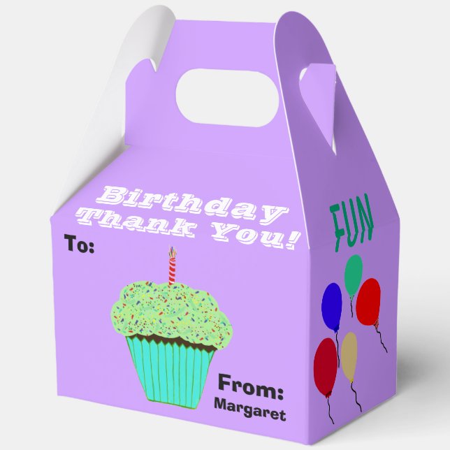 Birthday Balloons Green Cupcake Thank You Name Favour Box (Back)