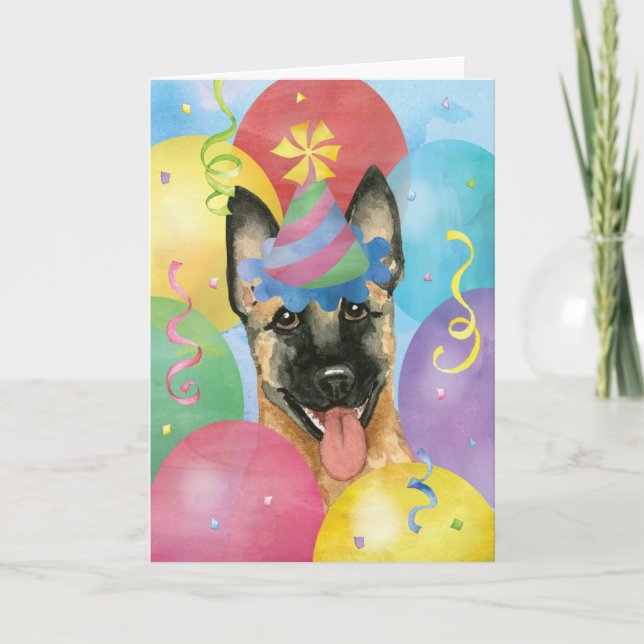 Birthday Balloons Malinois Card (Front)