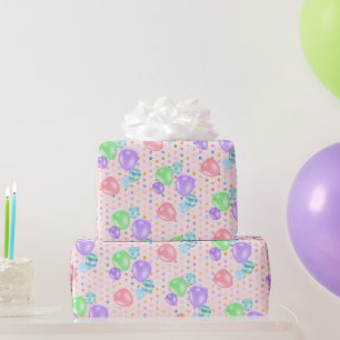 Birthday Balloons On Polka Dots Wrapping Paper