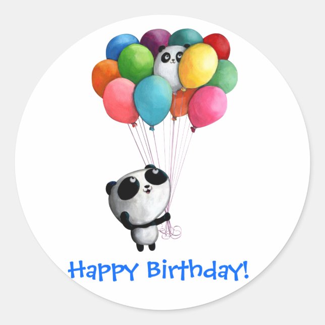 Birthday Balloons Panda Bear Classic Round Sticker (Front)