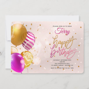 Birthday Balloons Pink Invitation