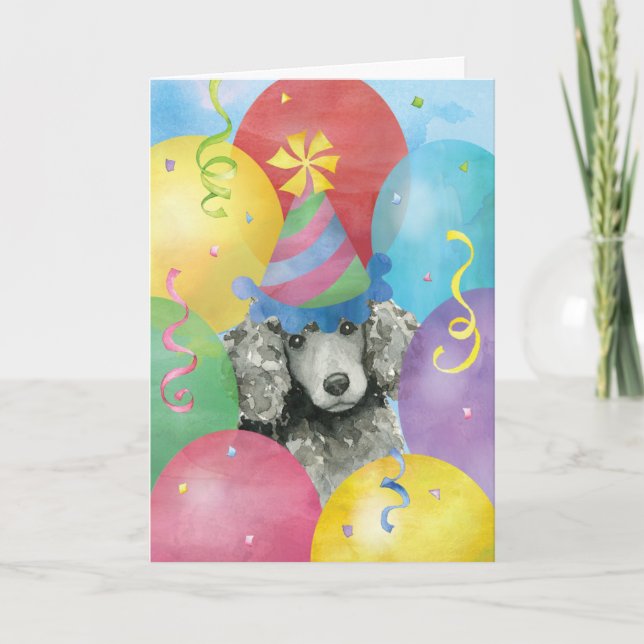 Birthday Balloons Poodle Card (Front)
