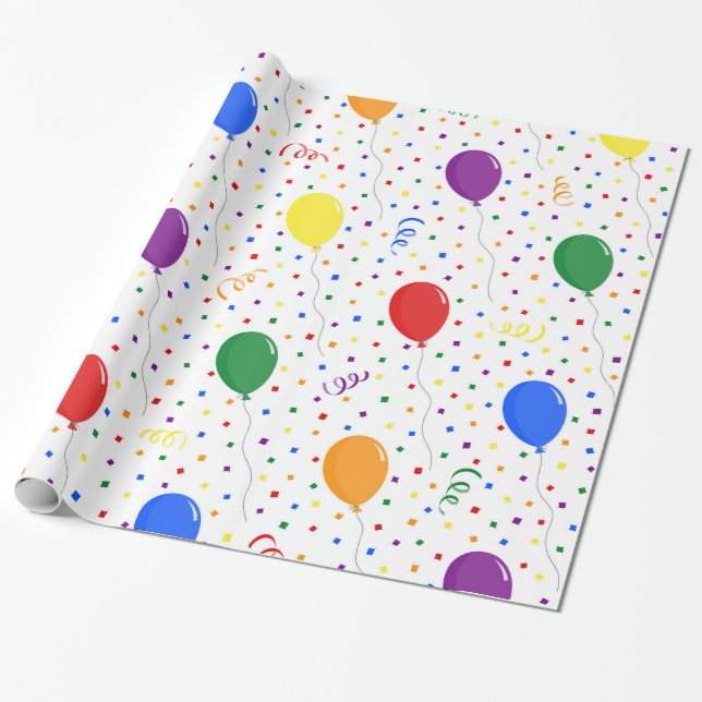 Birthday balloons rainbow confetti wrapping paper (Unrolled)