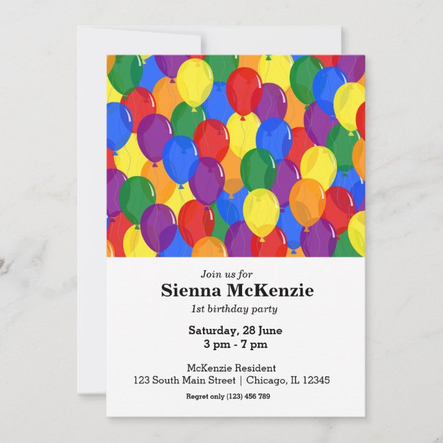 Birthday balloons rainbow invitation (Front)
