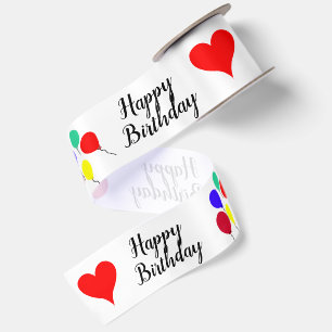 Birthday Balloons Red Hearts 3" Satin Ribbon