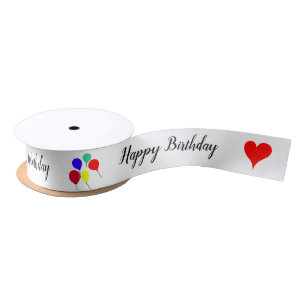 Birthday Balloons Red Hearts Satin Ribbon