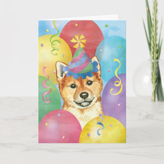 Birthday Balloons Shiba Inu Card (Front)