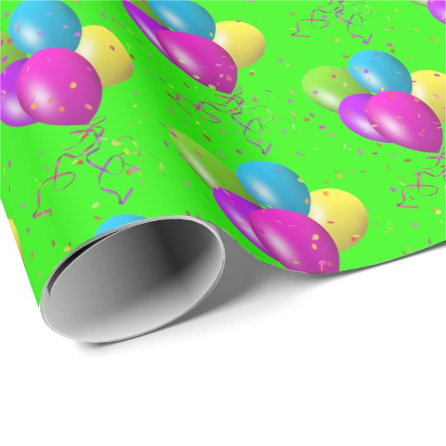Birthday Balloons with confetti on green Wrapping Paper (Roll Corner)