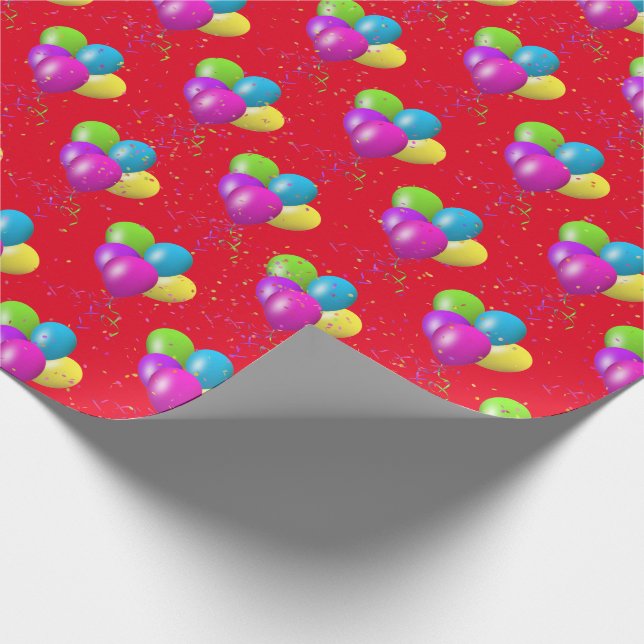 Birthday Balloons with confetti on red Wrapping Paper (Corner)