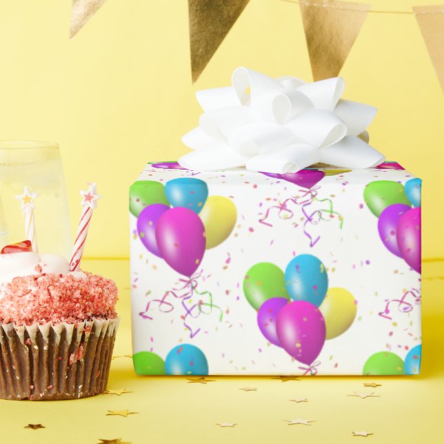 Birthday Balloons With Confetti Wrapping Paper (Birthday Party)