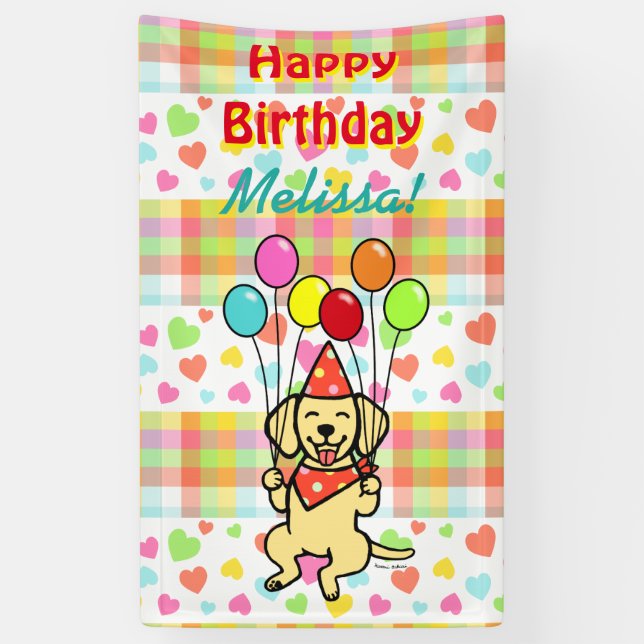 Birthday Balloons Yellow Labrador Banner (Vertical)