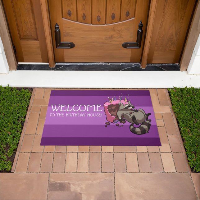 Birthday Bandanna Funny Racoon Cake Cartoon Doormat (Outdoor)