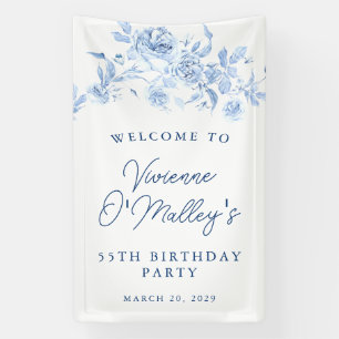 Birthday Banner 55th Birthday Party Blue Floral