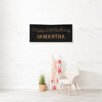 Birthday Banner, Black Gold Happy Birthday Vinyl