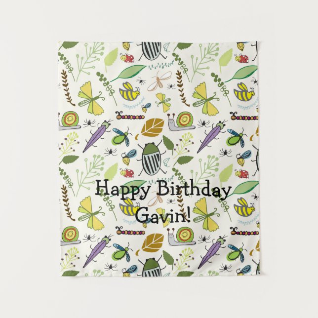 Birthday Banner Bug Theme Birthday Party Tapestry (Front)