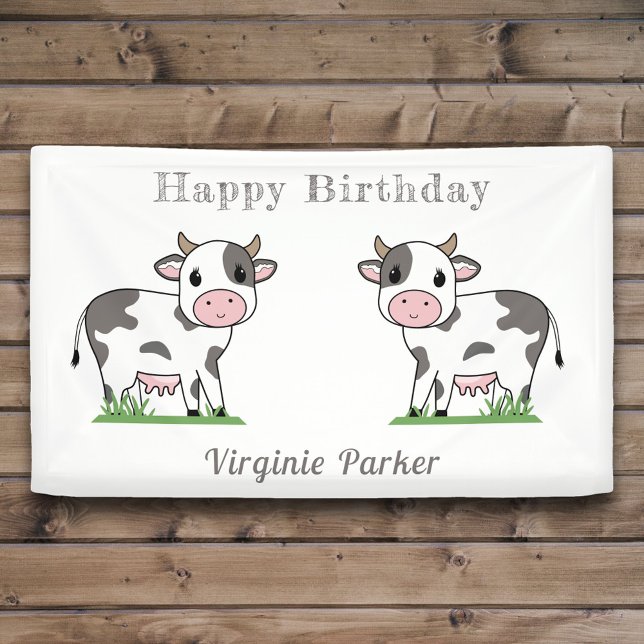 Birthday Banner with Cute Cows (Cute Cow Birthday Banner)