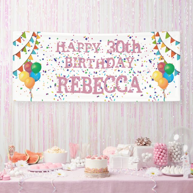 Birthday Banner with Pink Text and Confetti  (Party)