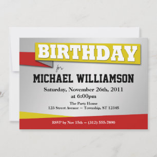 Birthday Banner Yellow & Red Party Invitations