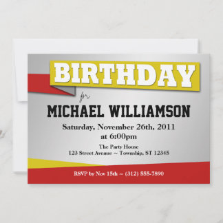 Birthday Banner Yellow & Red Party Invitations