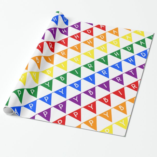Birthday banners rainbow wrapping paper (Unrolled)