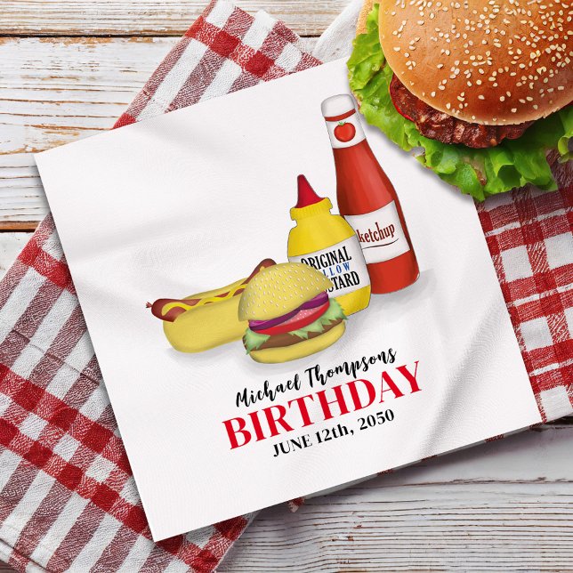 Birthday Barbeque Party BBQ Custom Dinner Napkin (Birthday BBQ custom personalized party dinner napkin.)