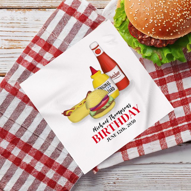 Birthday Barbeque Party BBQ Custom Napkin (Birthday BBQ custom personalized party napkin.)