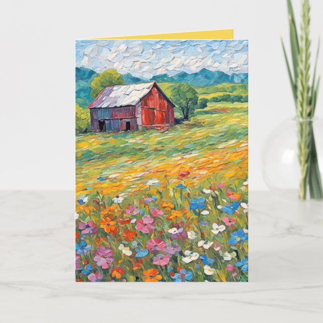 Birthday Barn In Wildflower Field Card (Front)
