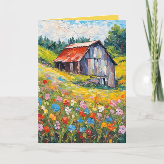 Birthday Barn In Wildflower Field Card (Front)