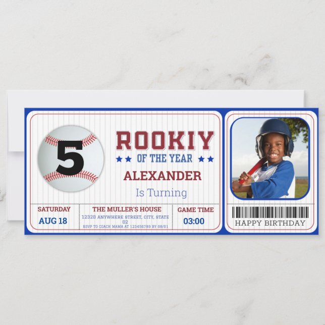 Birthday Baseball Ticket PHOTO Invitation (Front)