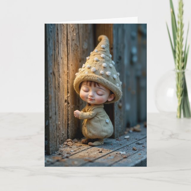 Birthday Bashful Munchkin Standing By a Door Card (Front)