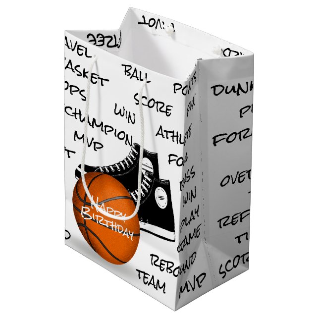 Birthday Basketball and Sneaker Medium Gift Bag (Front Angled)