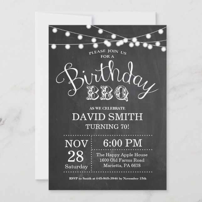 Birthday BBQ Invitation 70th Birthday Chalkboard (Front)