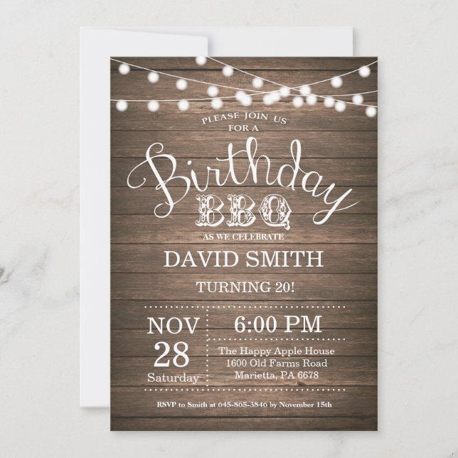 Birthday BBQ Invitation Rustic 20th Birthday (Front)